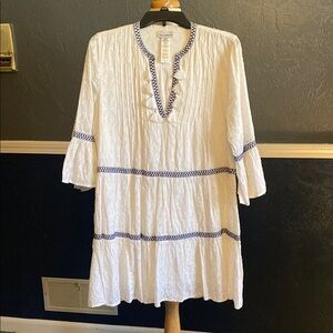 Tommy Bahama White Tunic Dress with Blue Accents